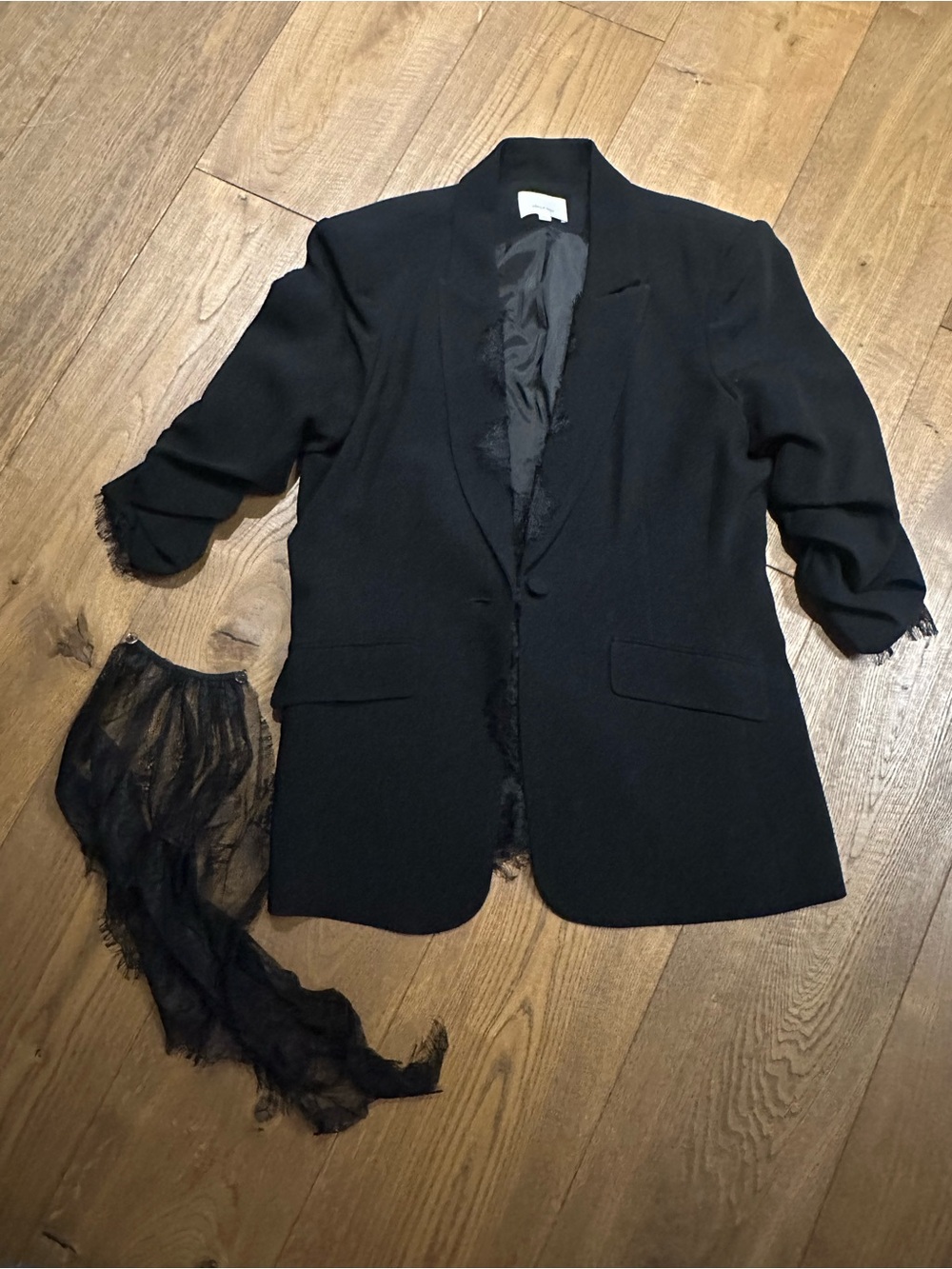 Cinq a Sept Black Asymmetric Lace-Trim Blazer - Picture 8 of 16